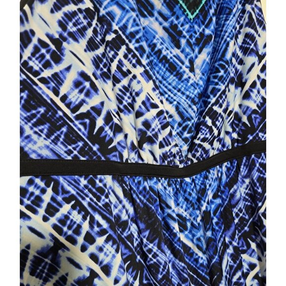 Catherines Maxi Dress 4X Blue Stretch Popover Sleeveless Black Trim Comfort Slit - Picture 10 of 13